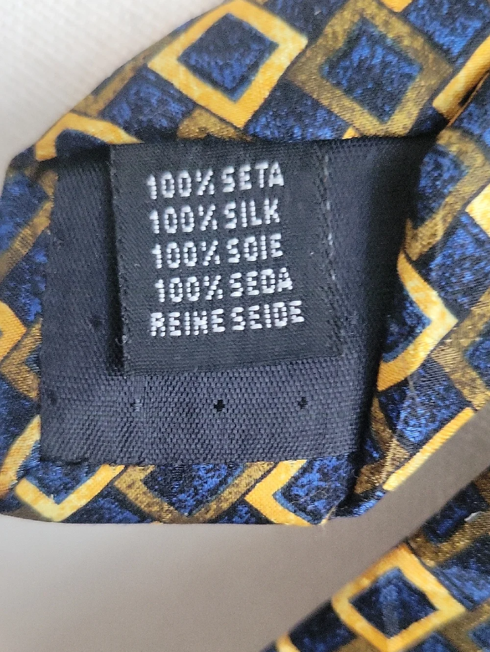 Vintage Ciro Citterio Italian Silk Tie Navy and Gold Square-Pattern